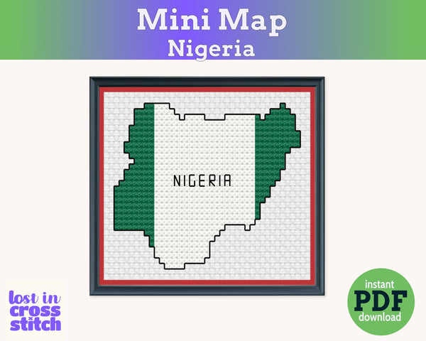 Nigeria Cross Stitch Pattern: Mini Flag Map