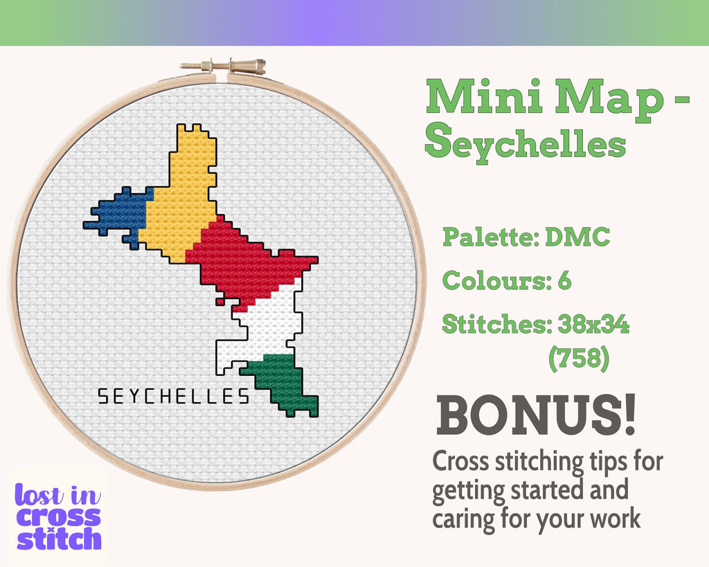Seychelles Cross Stitch Pattern: Tiny Flag Map