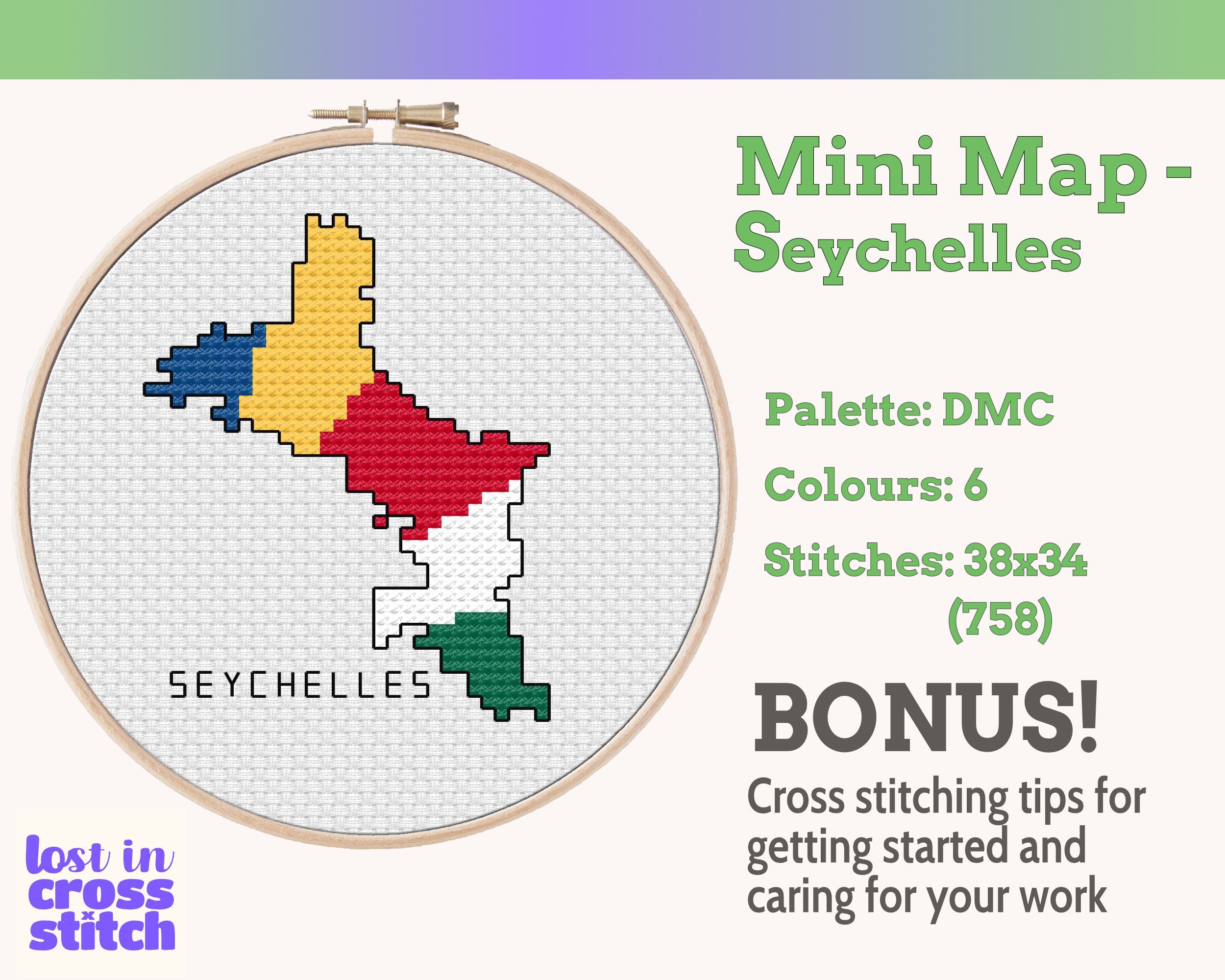 Seychelles Cross Stitch Pattern: Tiny Flag Map