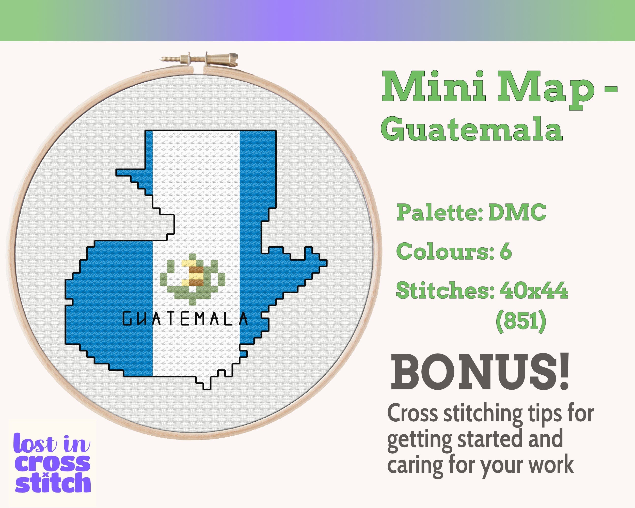 Guatemala Cross Stitch Pattern: Tiny Flag Map