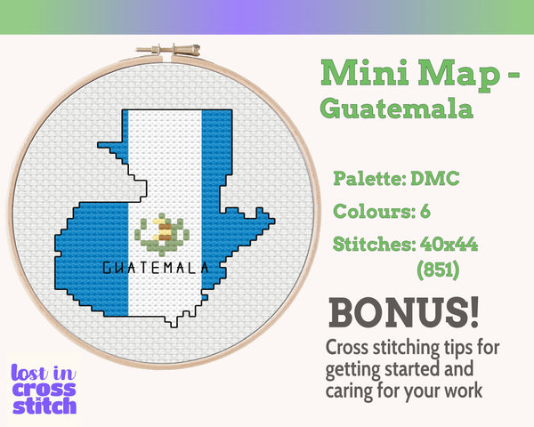 Guatemala Cross Stitch Pattern: Tiny Flag Map