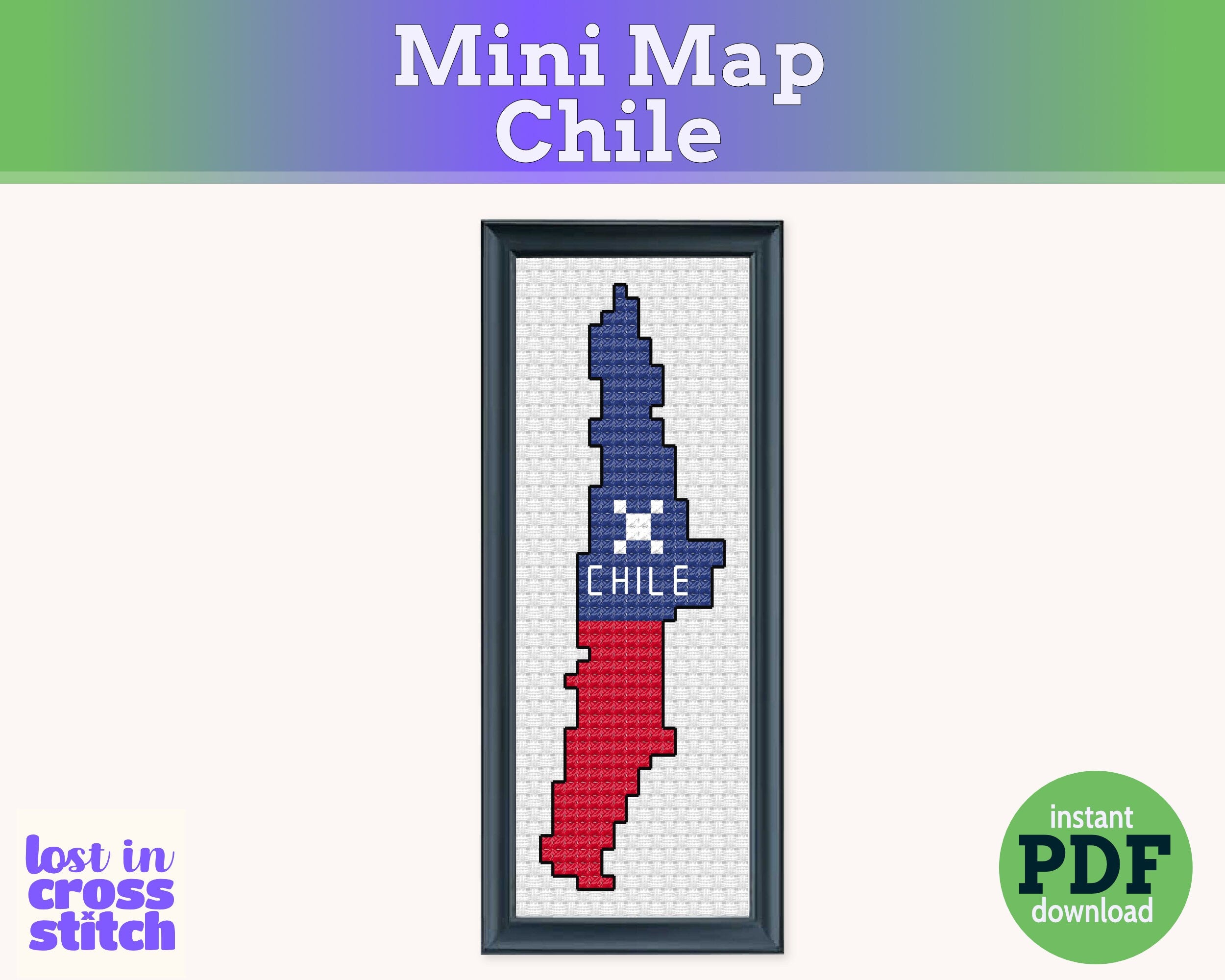 Chile Cross Stitch Pattern: Tiny Flag Map Secondary image