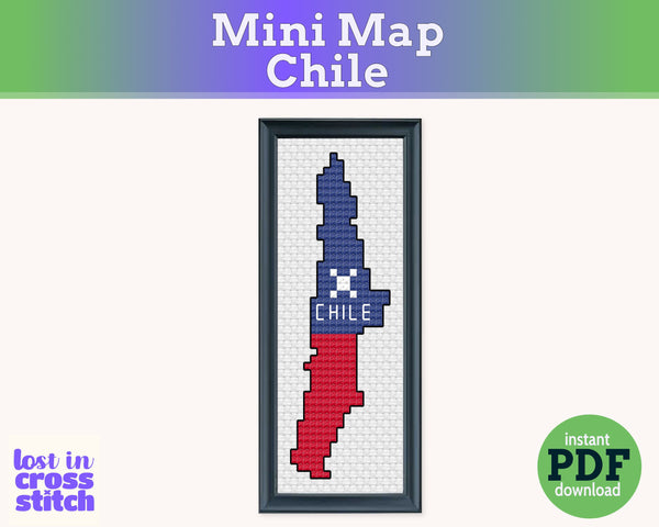 Chile Cross Stitch Pattern: Tiny Flag Map