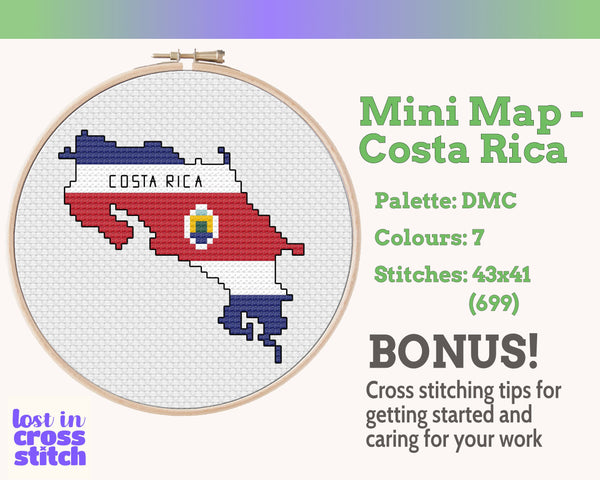 Costa Rica Cross Stitch Pattern: Tiny Flag Map