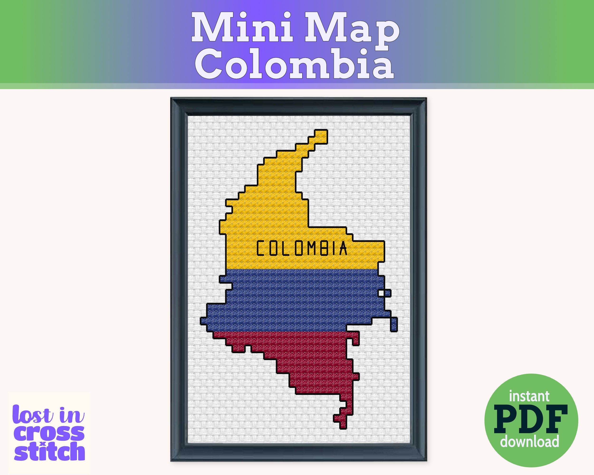 Colombia Cross Stitch Pattern: Tiny Flag Map Secondary image