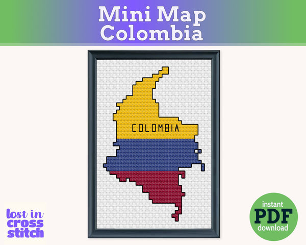 Colombia Cross Stitch Pattern: Tiny Flag Map