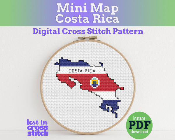 Costa Rica Cross Stitch Pattern: Tiny Flag Map
