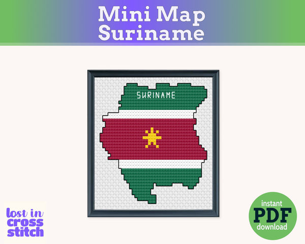 Suriname Cross Stitch Pattern: Tiny Flag Map