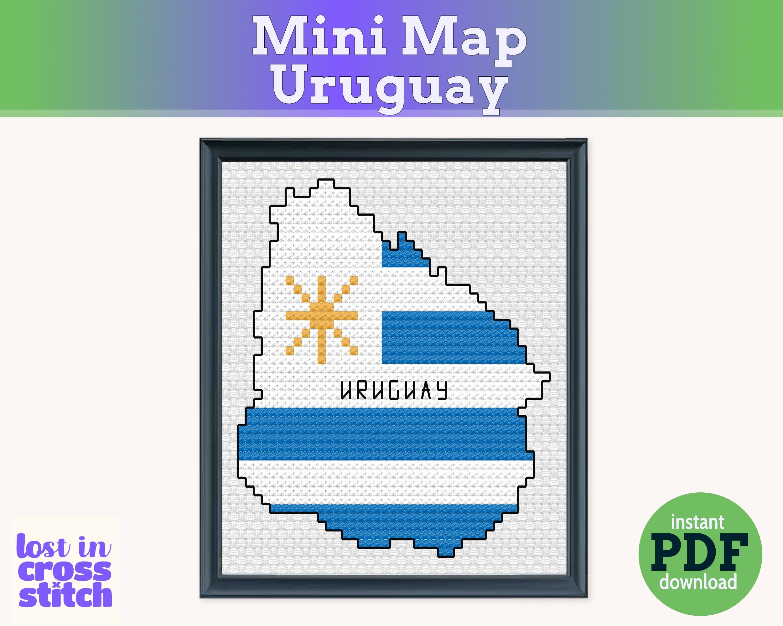 Uruguay Cross Stitch Pattern: Mini Flag Map