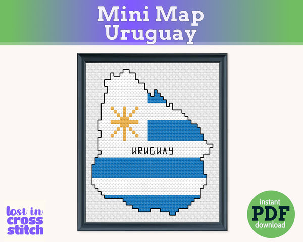 Uruguay Cross Stitch Pattern: Mini Flag Map