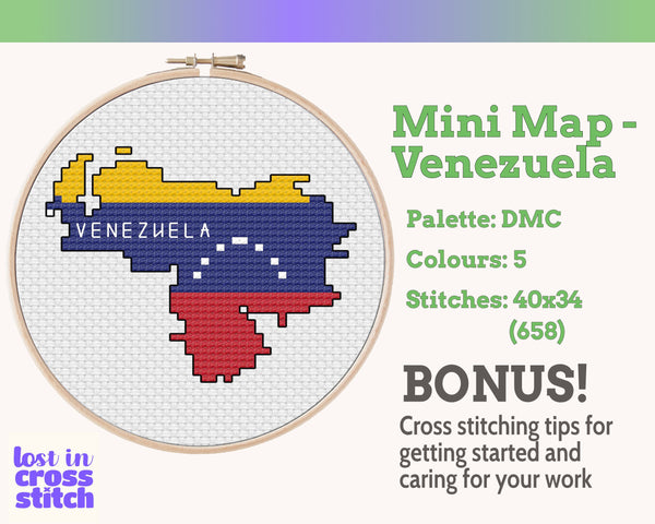 Venezuela Cross Stitch Pattern: Mini Flag Map