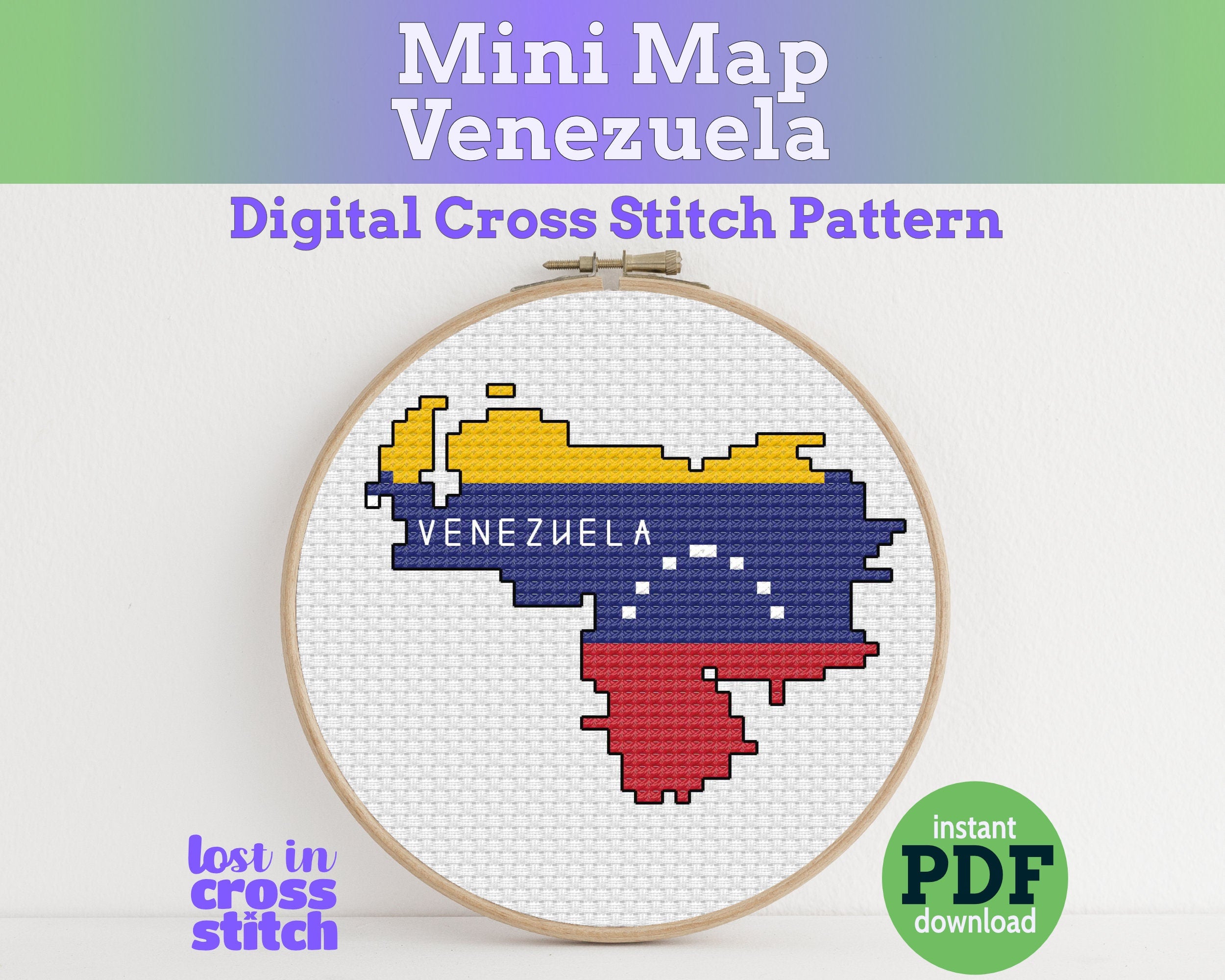 Venezuela Cross Stitch Pattern: Mini Flag Map Main image