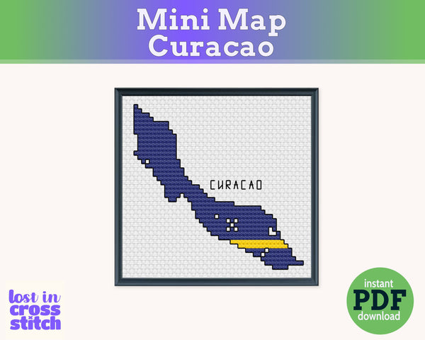Curaçao Cross Stitch Pattern: Mini Flag Map