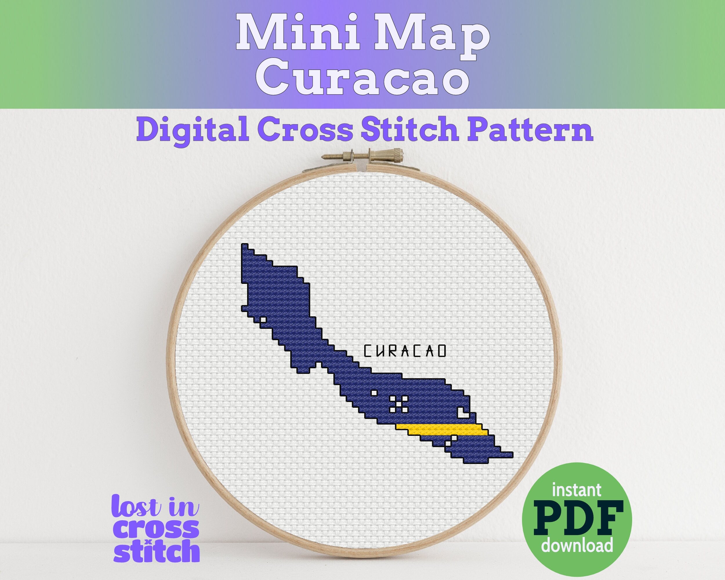 Curaçao Cross Stitch Pattern: Mini Flag Map Main image