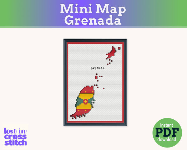 Grenada Cross Stitch Pattern: Mini Flag Map