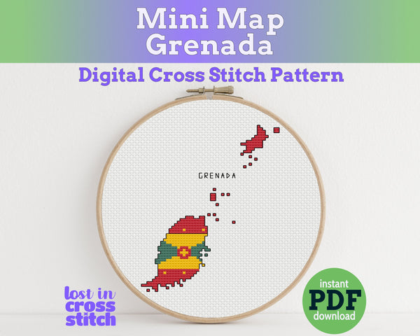 Grenada Cross Stitch Pattern: Mini Flag Map