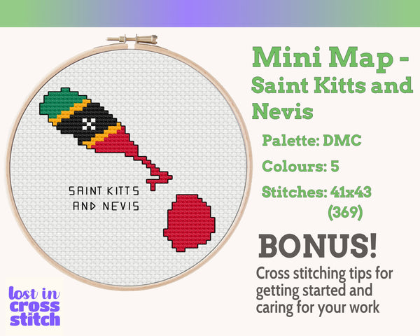Saint Kitts and Nevis Cross Stitch Pattern: Mini Flag Map