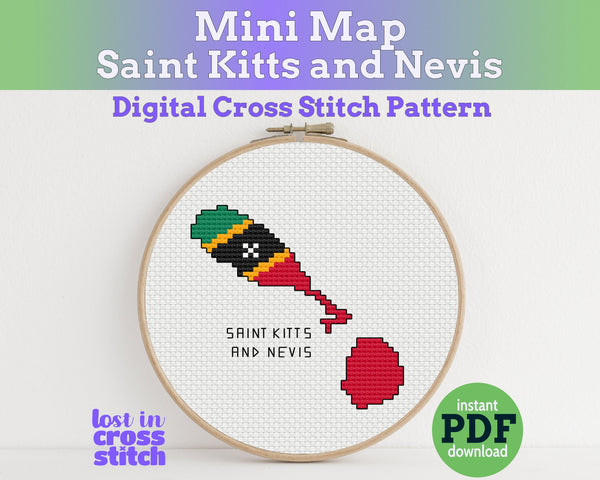 Saint Kitts and Nevis Cross Stitch Pattern: Mini Flag Map