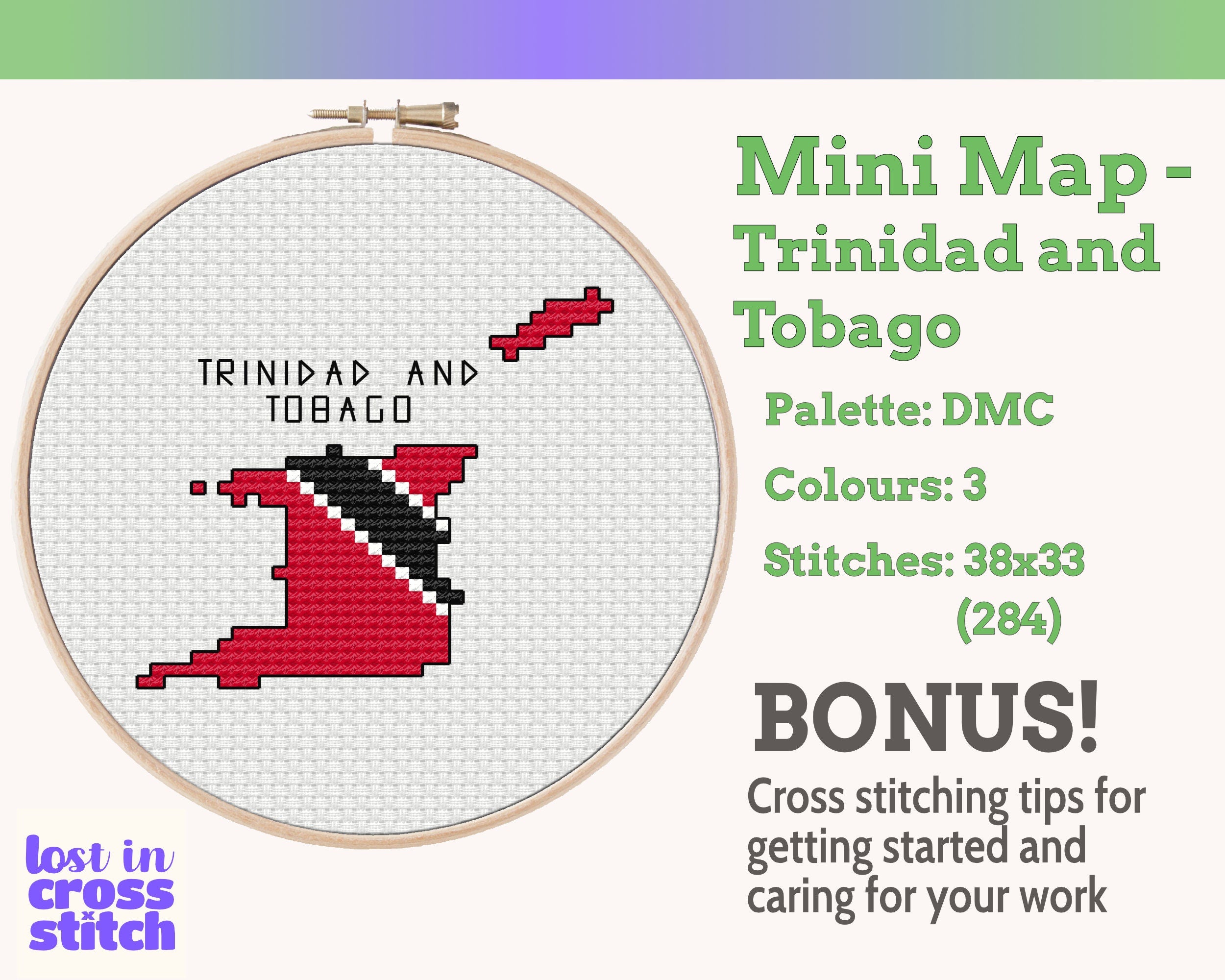 Trinidad and Tobago Cross Stitch Pattern: Mini Flag Map