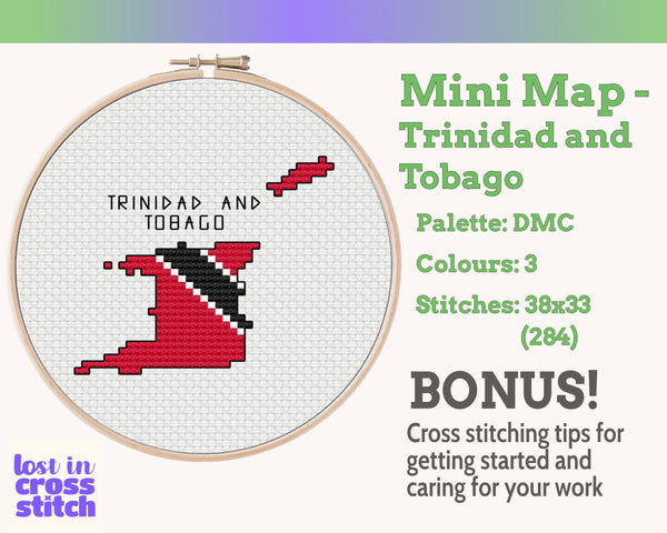 Trinidad and Tobago Cross Stitch Pattern: Mini Flag Map