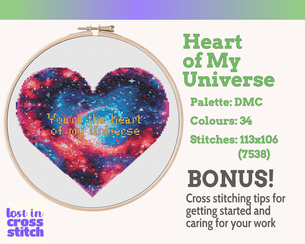 Heart of My Universe Valentine Cross Stitch Pattern PDF