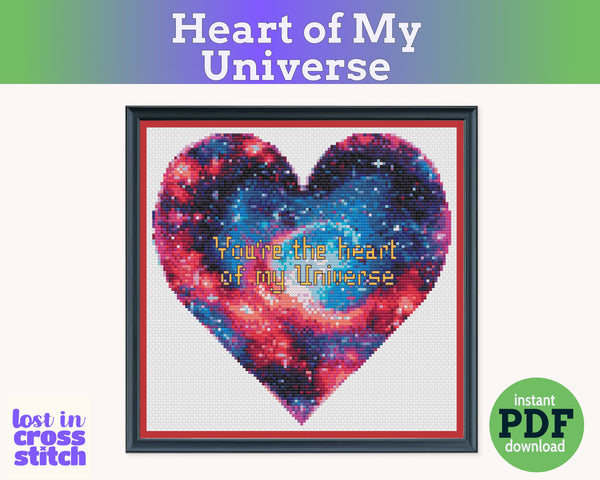 Heart of My Universe Valentine Cross Stitch Pattern PDF