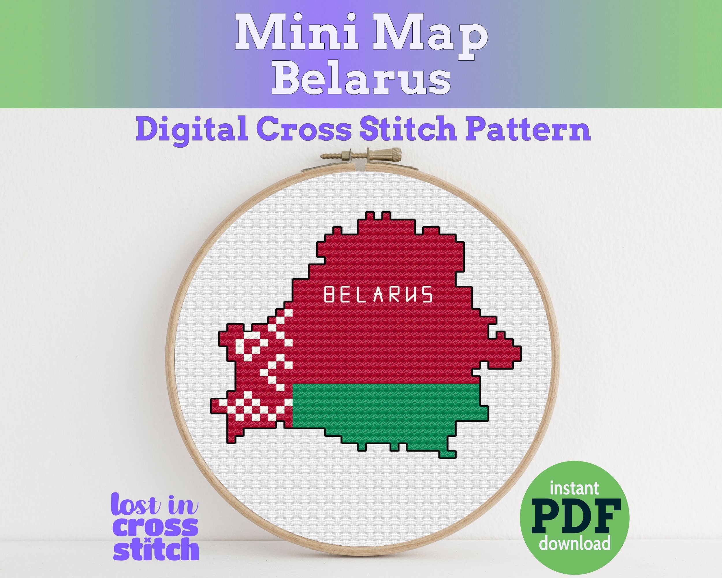 Belarus Cross Stitch Pattern: Tiny Flag Map Main image