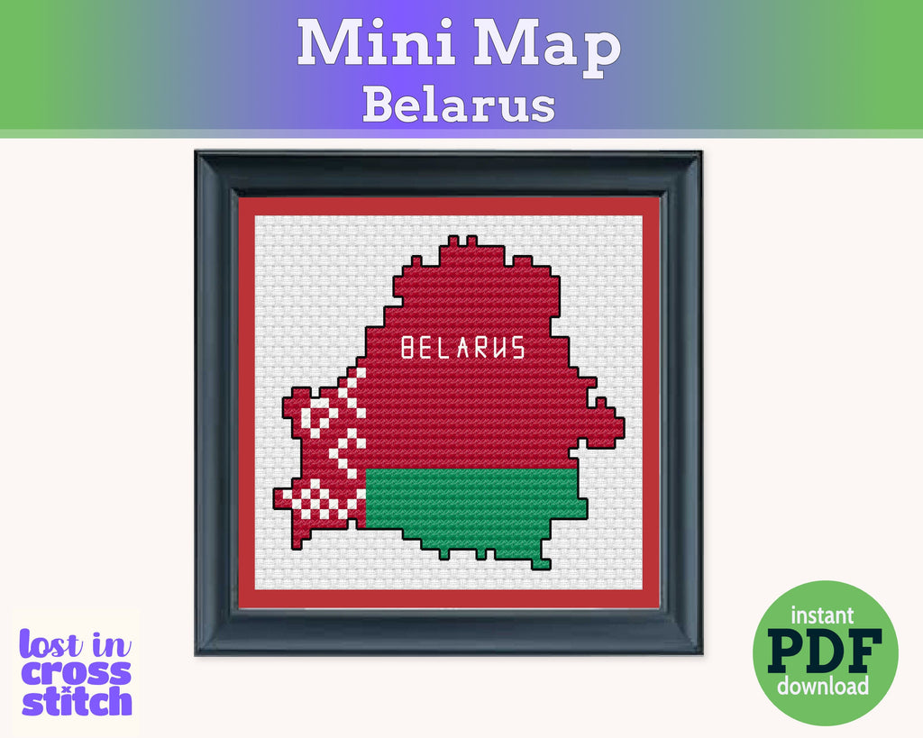 Belarus Cross Stitch Pattern: Tiny Flag Map