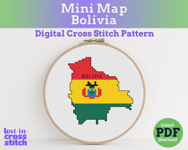 Bolivia Cross Stitch Pattern: Tiny Flag Map