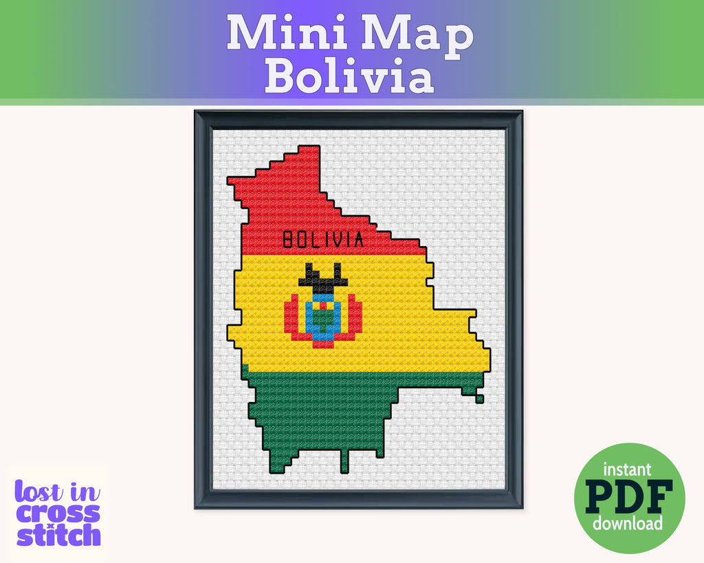 Bolivia Cross Stitch Pattern: Tiny Flag Map
