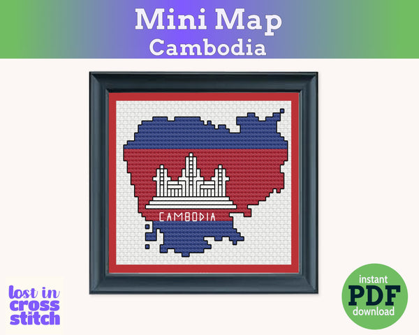 Cambodia Cross Stitch Pattern: Mini Flag Map