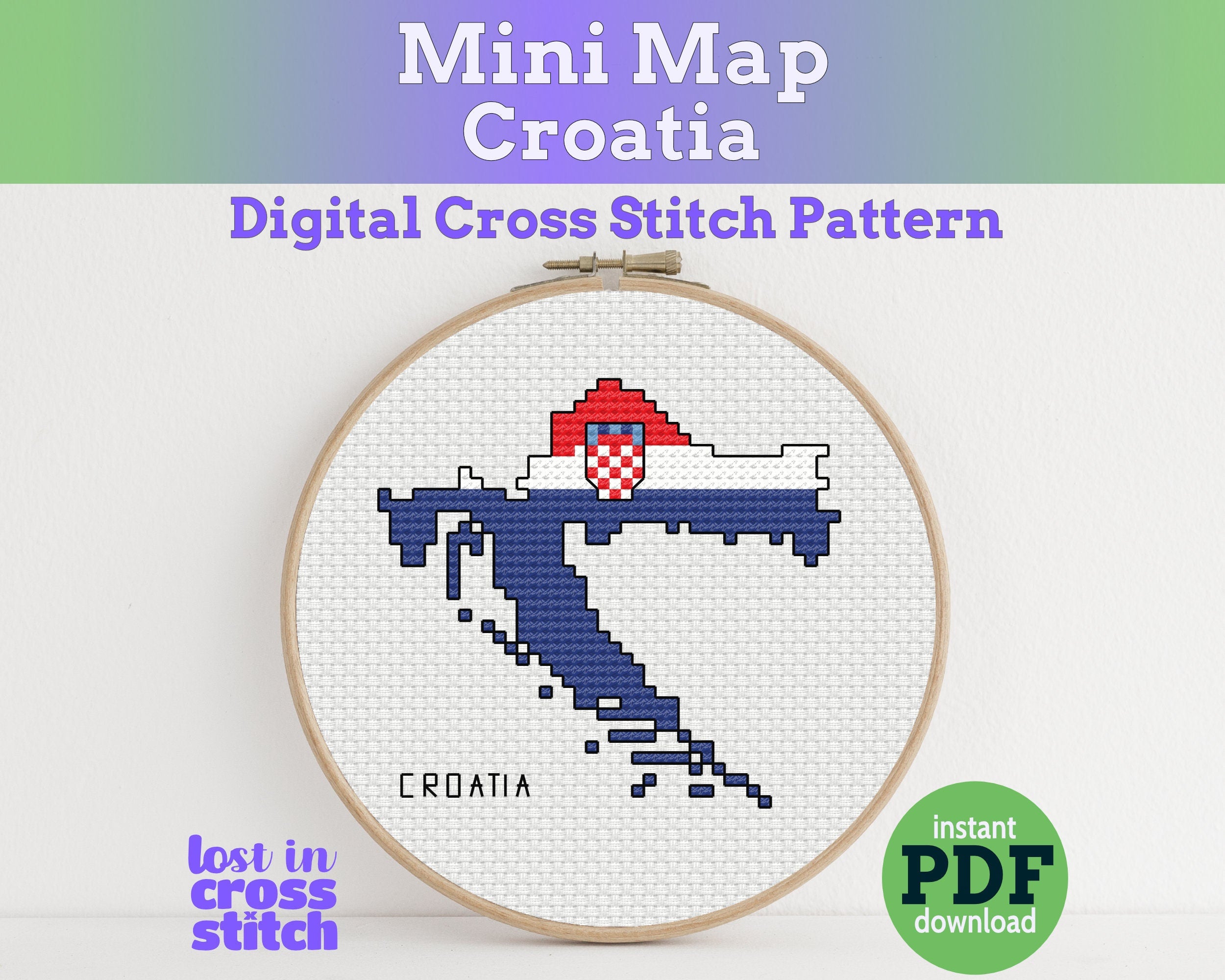 Croatia Cross Stitch Pattern: Tiny Flag Map Main image