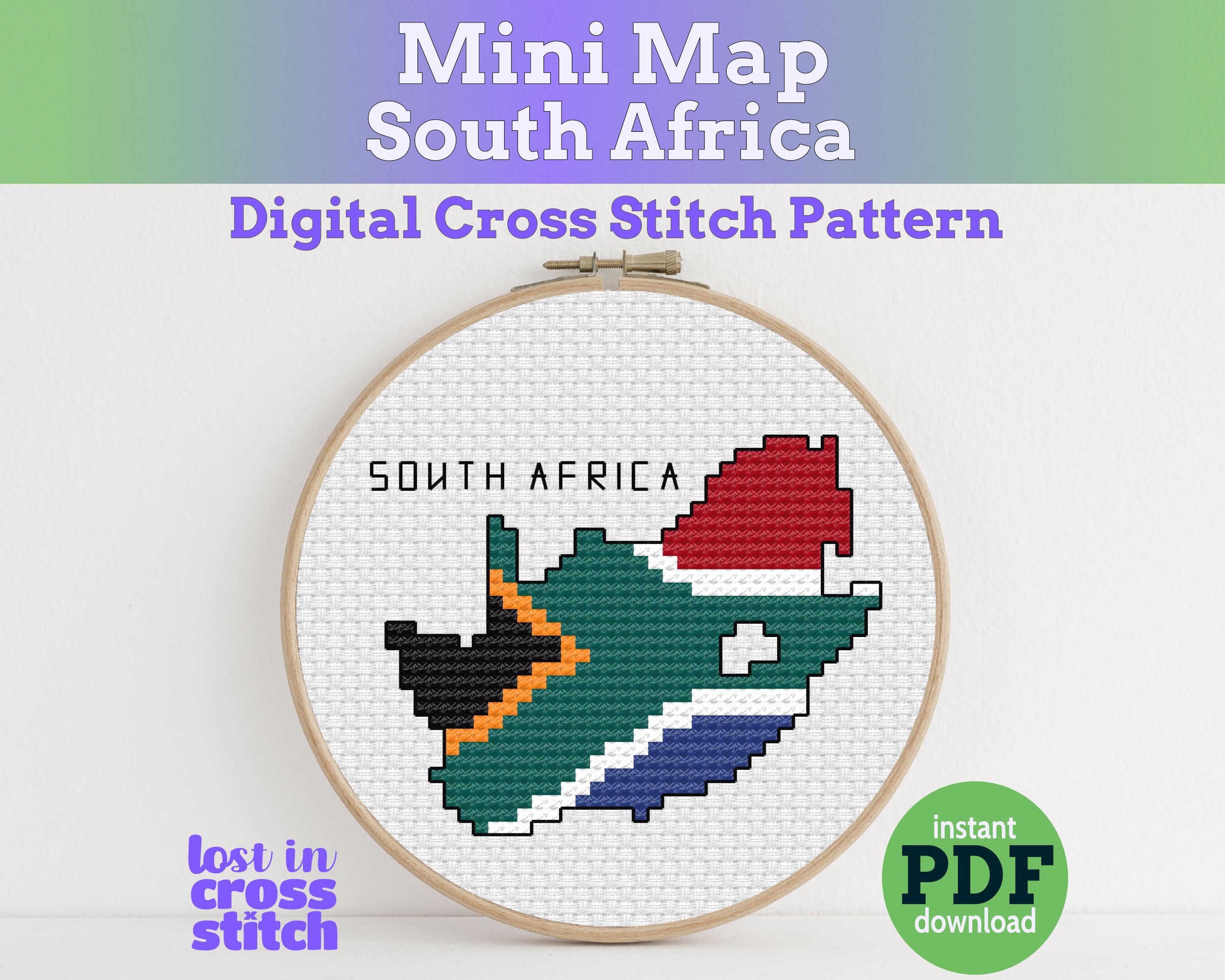 South Africa Cross Stitch Pattern: Mini Flag Map Main image