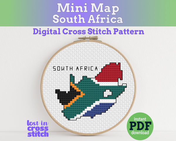 South Africa Cross Stitch Pattern: Mini Flag Map