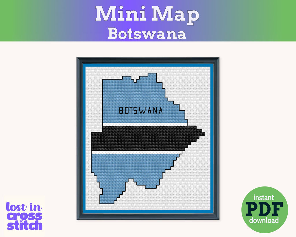 Botswana Cross Stitch Pattern: Tiny Flag Map