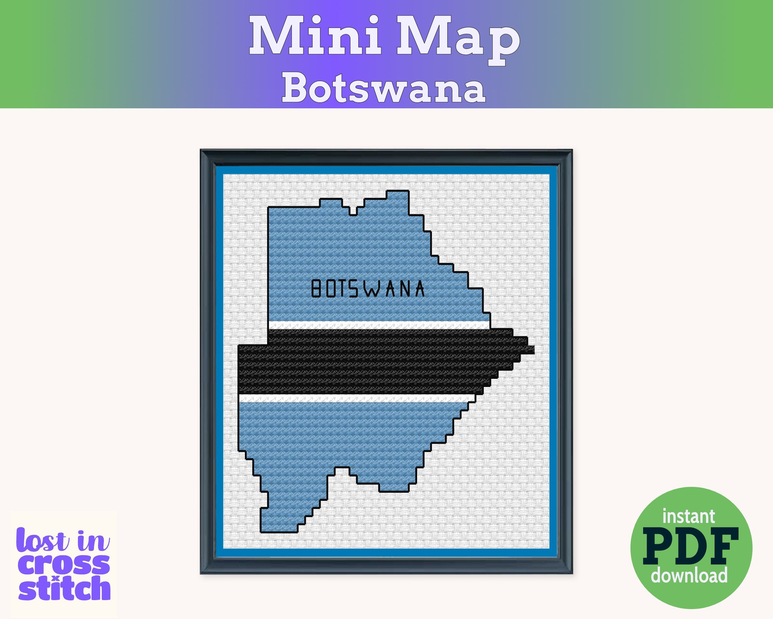 Botswana Cross Stitch Pattern: Tiny Flag Map