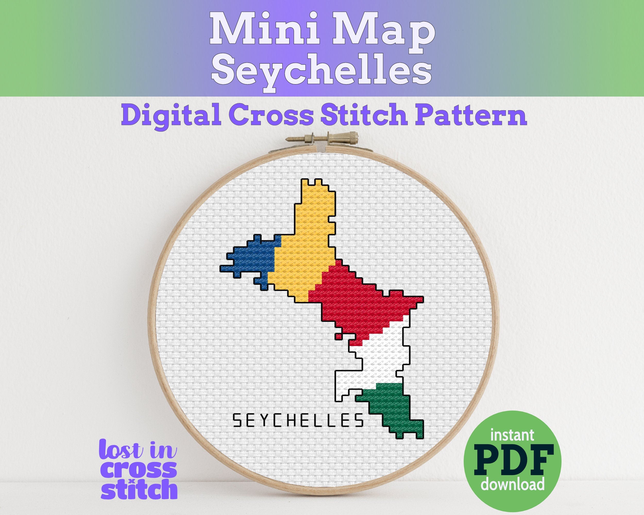 Seychelles Cross Stitch Pattern: Tiny Flag Map Main image