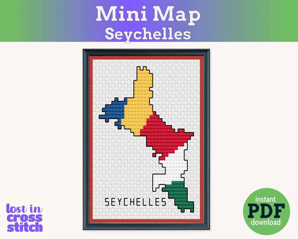 Seychelles Cross Stitch Pattern: Tiny Flag Map