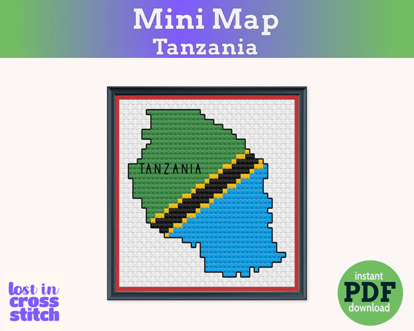 Tanzania Cross Stitch Pattern: Tiny Flag Map