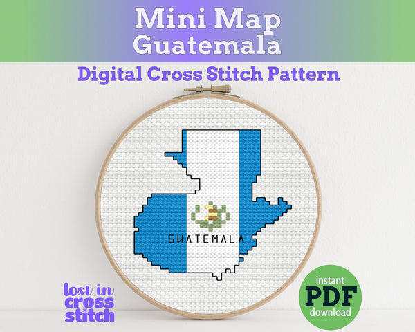 Guatemala Cross Stitch Pattern: Tiny Flag Map