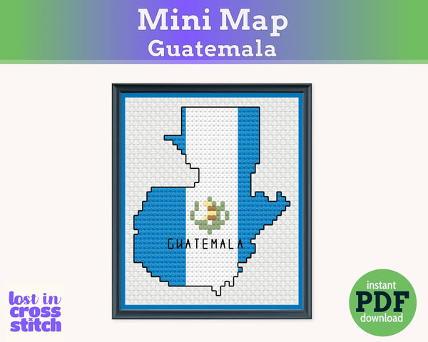 Guatemala Cross Stitch Pattern: Tiny Flag Map