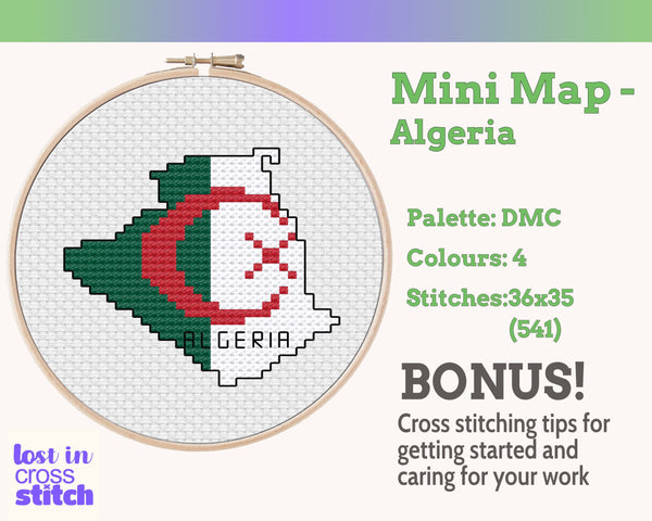 Algeria Cross Stitch Pattern: Mini Flag Map