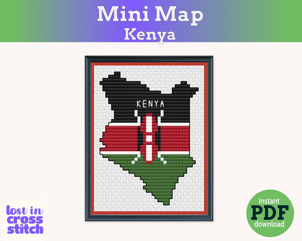 Kenya Cross Stitch Pattern: Tiny Flag Map