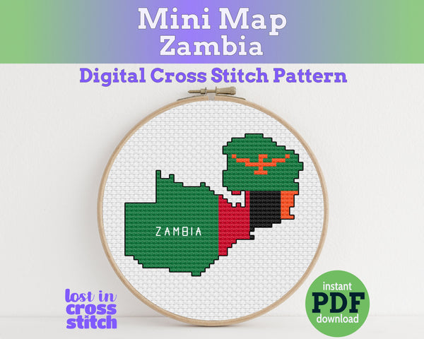 Zambia Cross Stitch Pattern: Tiny Flag Map