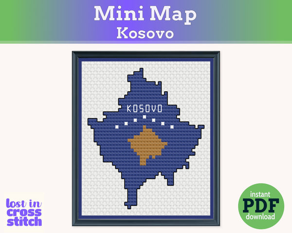 Kosovo Cross Stitch Pattern: Tiny Flag Map