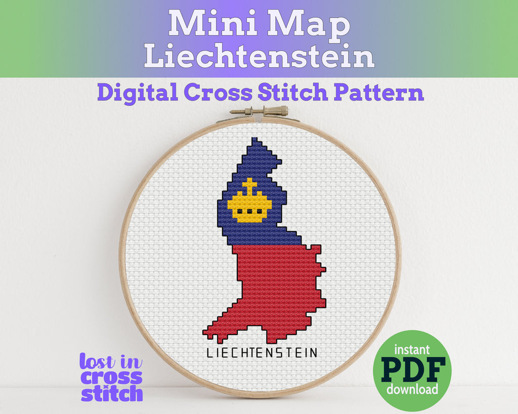 Liechtenstein Cross Stitch Pattern: Tiny Flag Map
