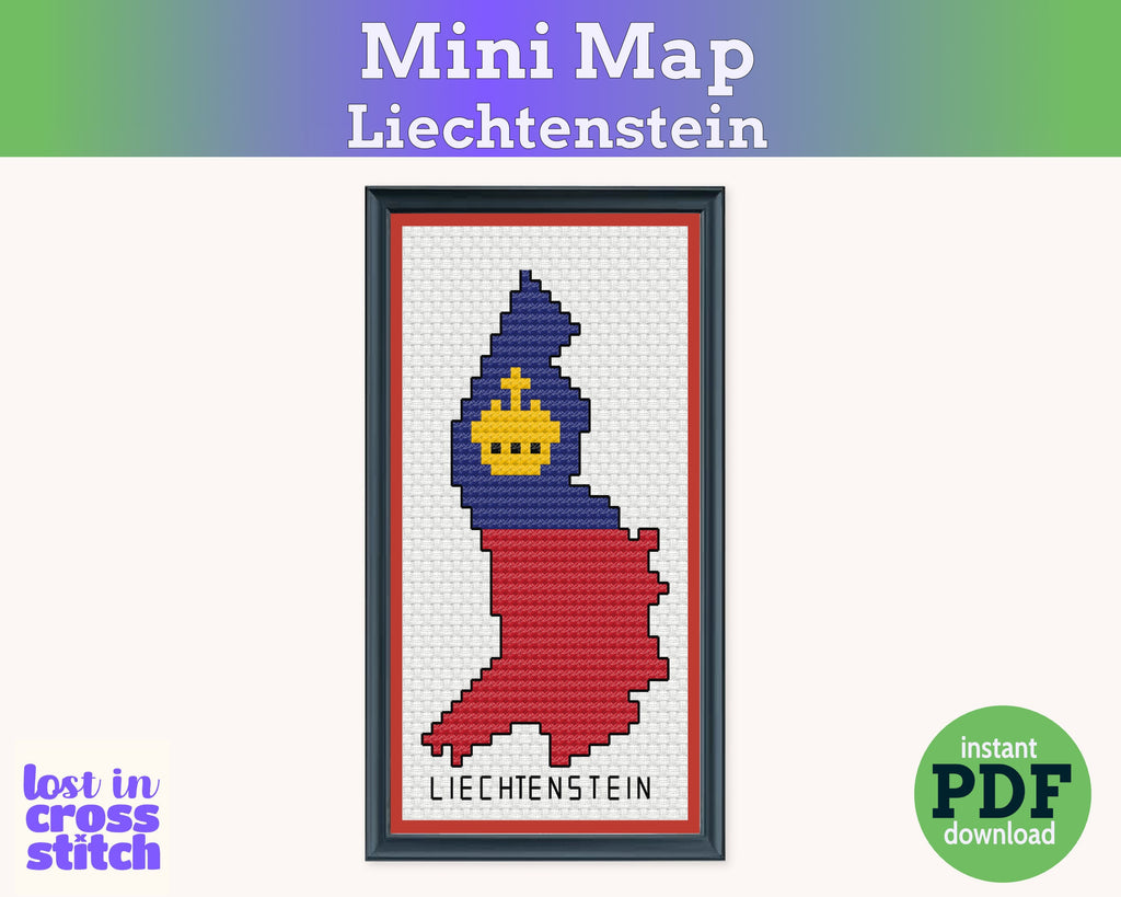 Liechtenstein Cross Stitch Pattern: Tiny Flag Map