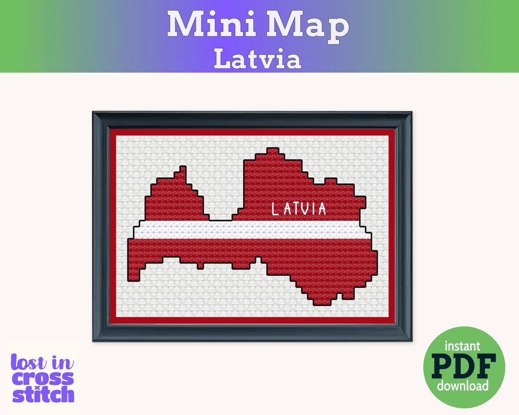 Latvia Cross Stitch Pattern: Tiny Flag Map