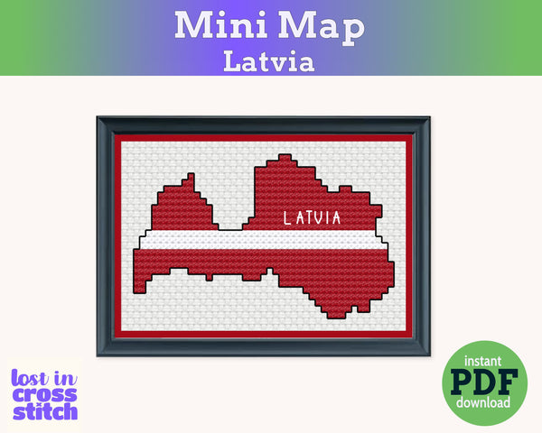 Latvia Cross Stitch Pattern: Tiny Flag Map