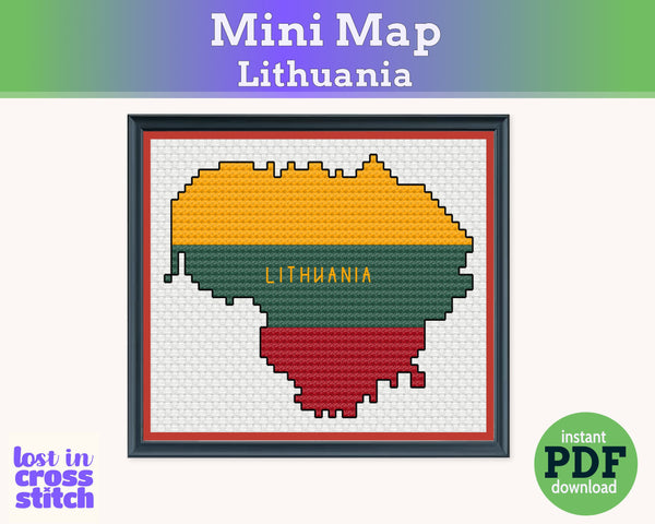 Lithuania Cross Stitch Pattern: Tiny Flag Map